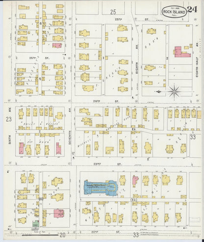 Sanborn Fire Insurance Map from Rock Island, Rock Island County, Illinois (1898), Sheet #0024 - Historic Sanborn Fire Insurance Map Print, vintage old map wall art, antique decor, genealogy gift, Illinois Illinois map