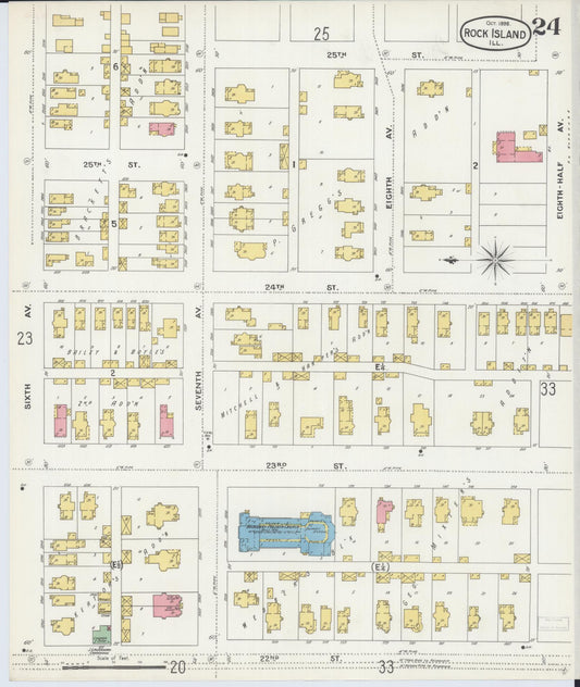 Sanborn Fire Insurance Map from Rock Island, Rock Island County, Illinois (1898), Sheet #0024 - Historic Sanborn Fire Insurance Map Print, vintage old map wall art, antique decor, genealogy gift, Illinois Illinois map
