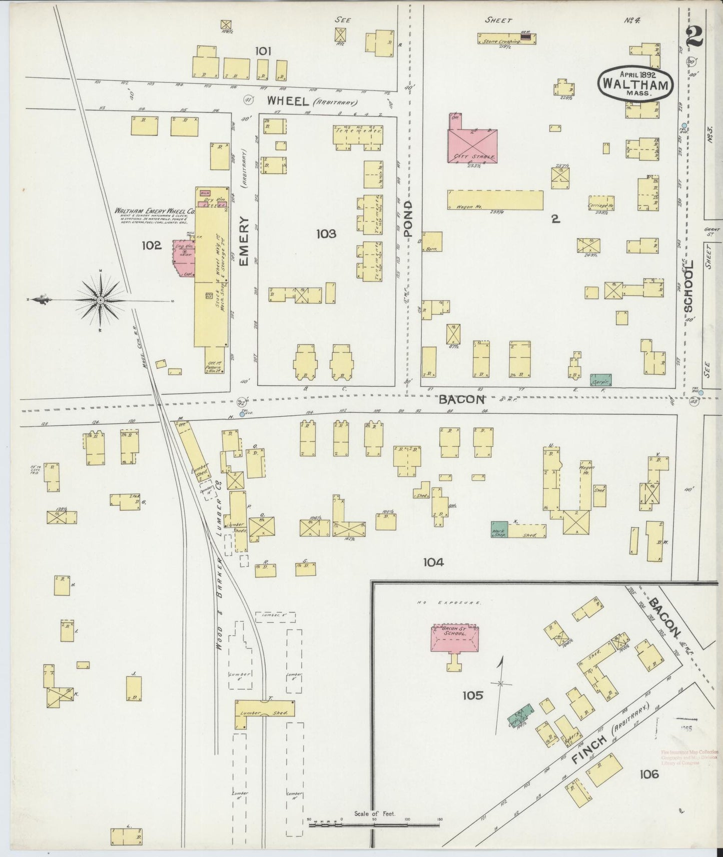 Sanborn Fire Insurance Map from Waltham, Middlesex County, Massachusetts (1892), Sheet #0002 - Complete Map Set gallery image, historic Sanborn map, vintage wall art, Massachusetts Massachusetts