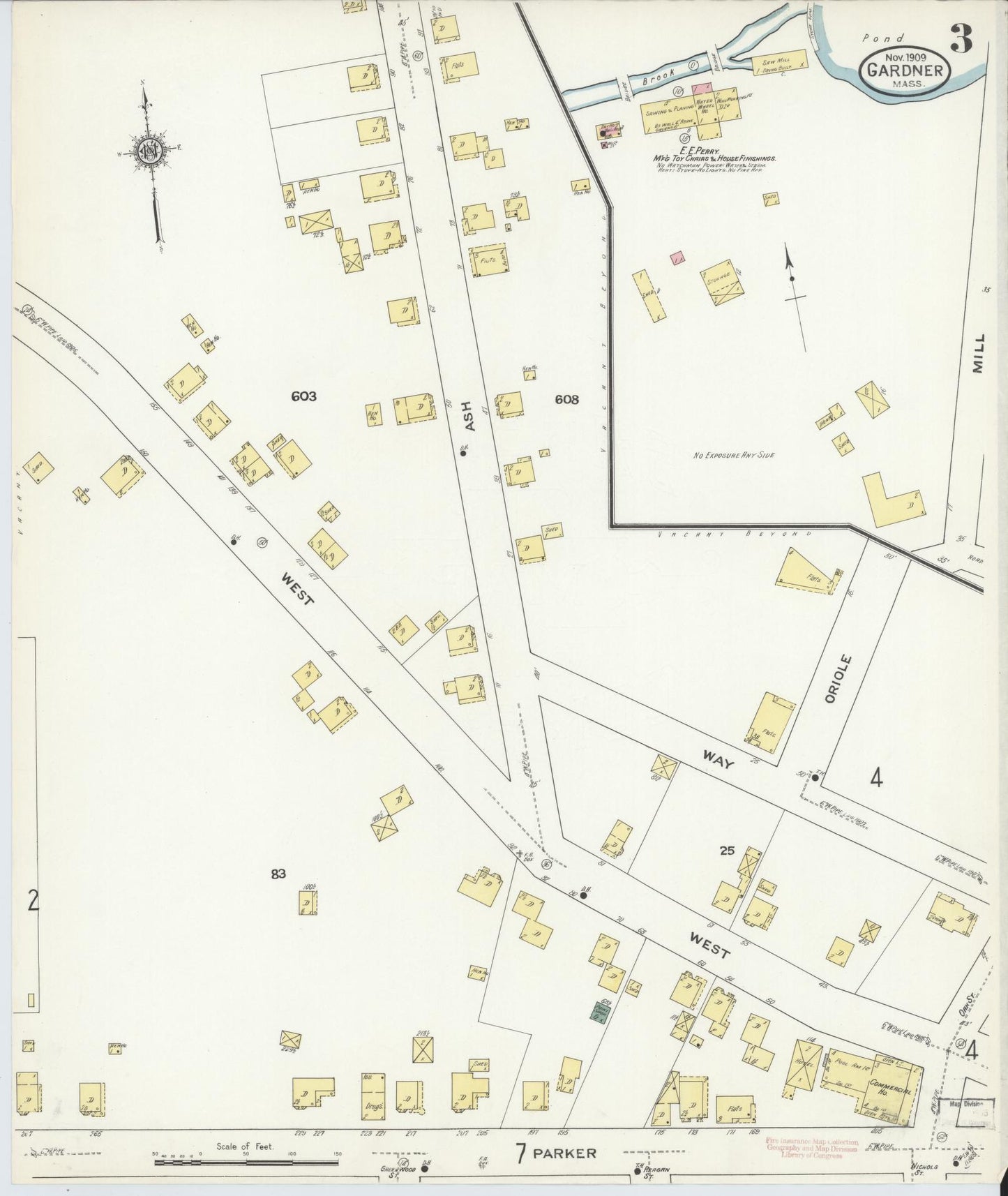 Sanborn Fire Insurance Map from Gardner, Worcester County, Massachusetts (1909), Sheet #0003 - Complete Map Set gallery image, historic Sanborn map, vintage wall art, Massachusetts Massachusetts