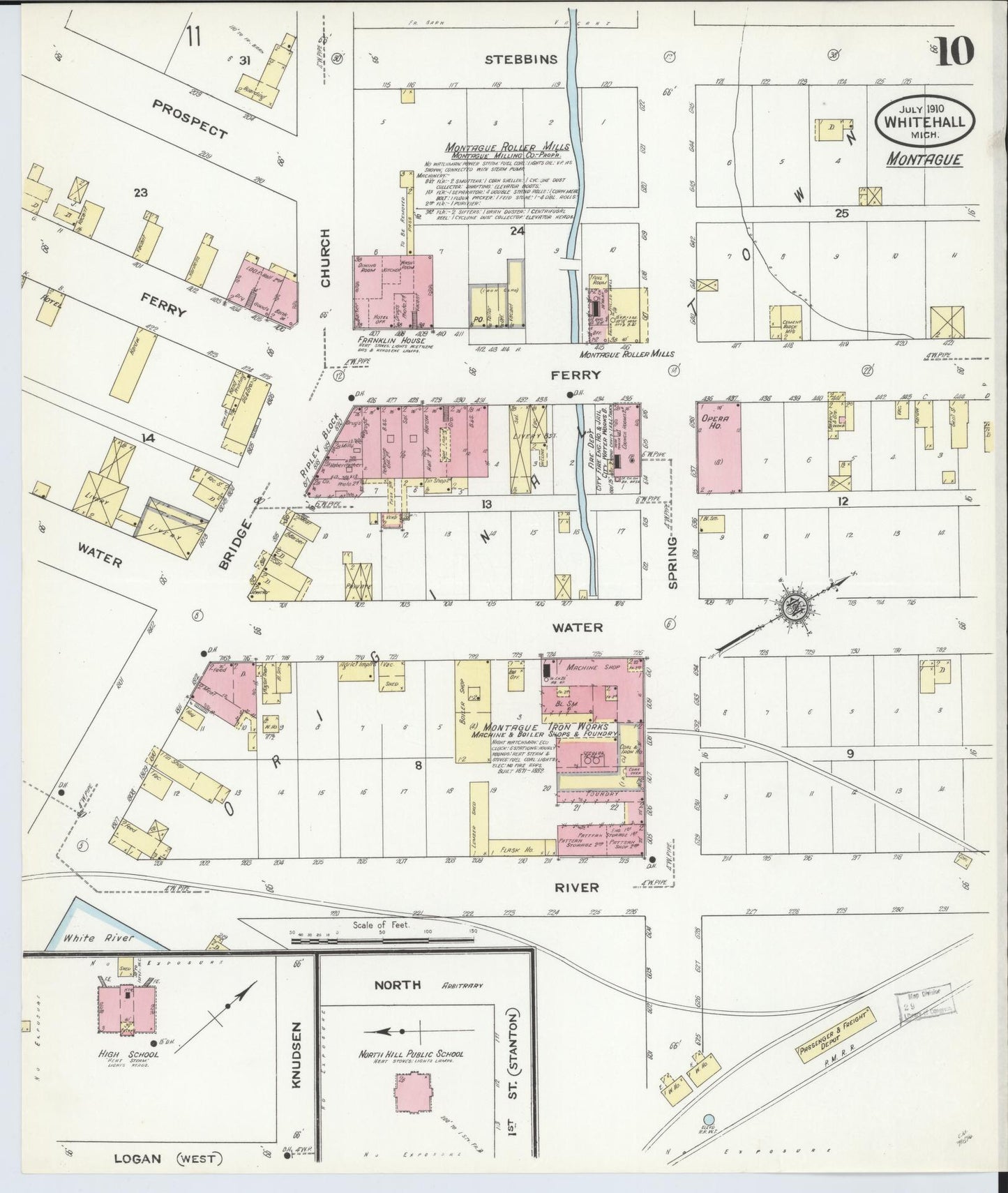 Sanborn Fire Insurance Map from Whitehall, Muskegon County, Michigan (1910), Sheet #0010 - Complete Map Set gallery image, historic Sanborn map, vintage wall art, Michigan Michigan
