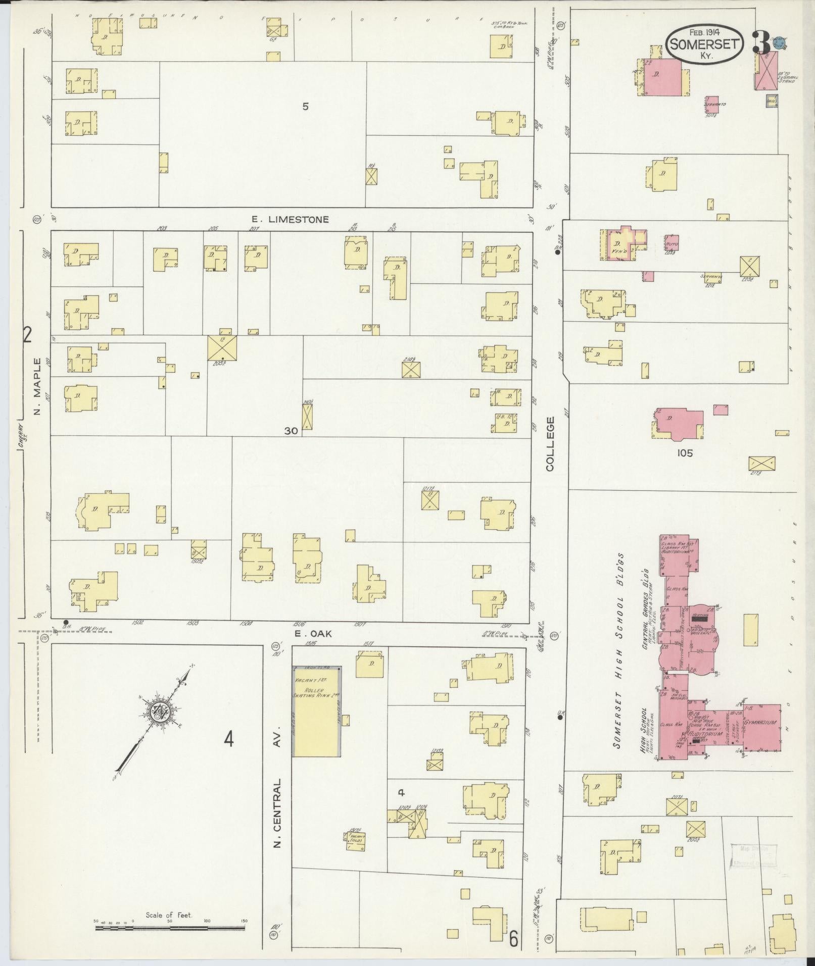 Sanborn Fire Insurance Map from Somerset, Pulaski County, Kentucky (1914), Sheet #0003 - Complete Map Set gallery image, historic Sanborn map, vintage wall art, Kentucky Kentucky
