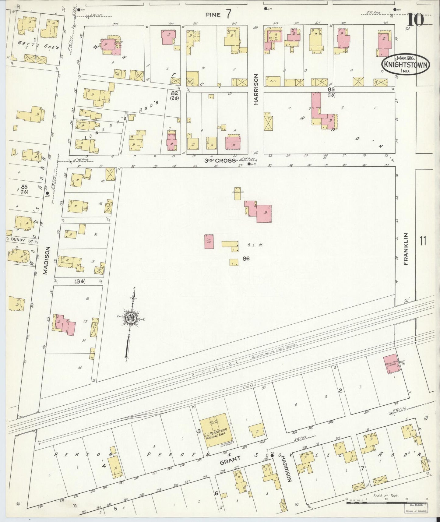Sanborn Fire Insurance Map from Knightstown, Henry County, Indiana (1916), Sheet #0010 - Complete Map Set gallery image, historic Sanborn map, vintage wall art, Indiana Indiana