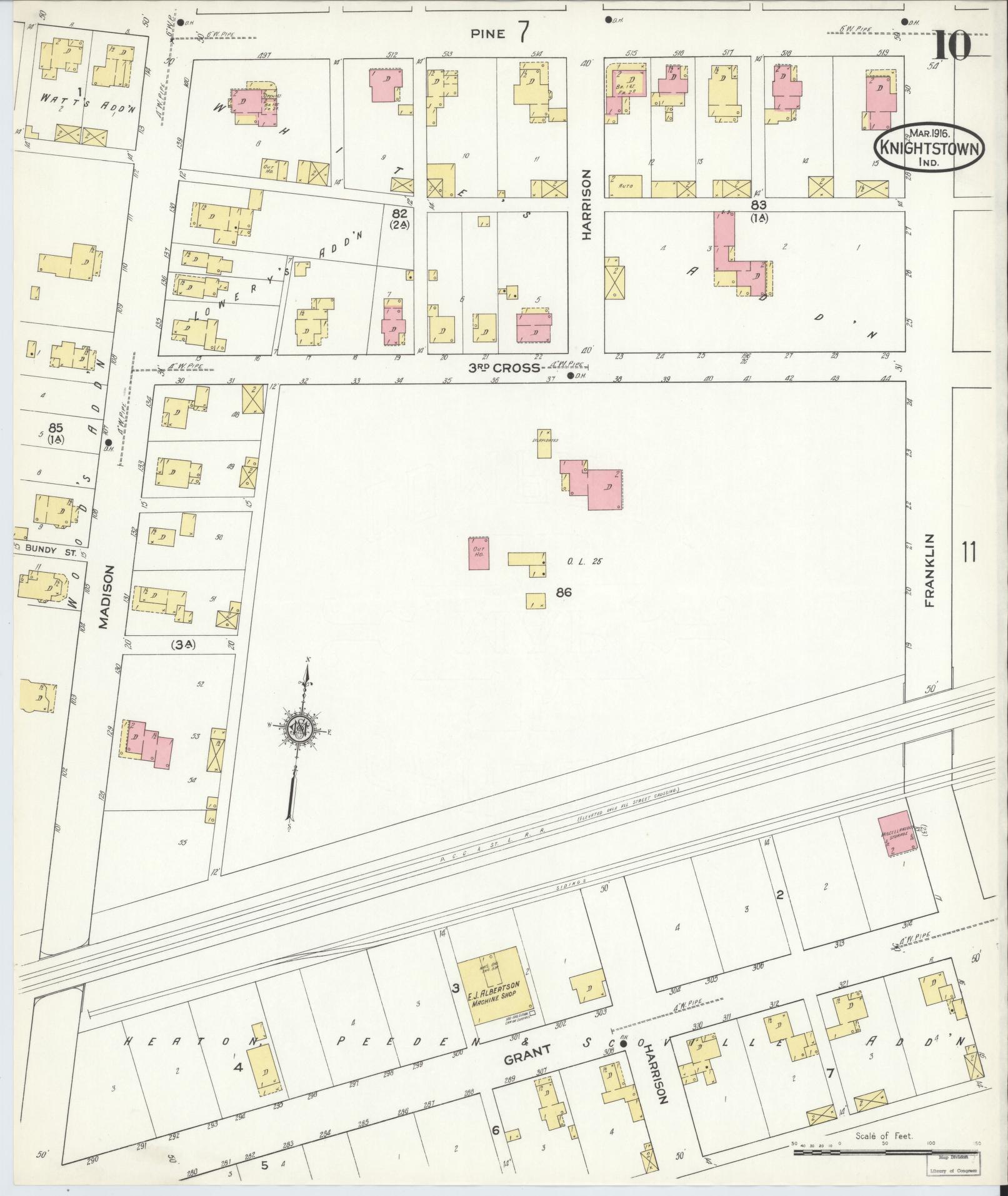 Sanborn Fire Insurance Map from Knightstown, Henry County, Indiana (1916), Sheet #0010 - Complete Map Set gallery image, historic Sanborn map, vintage wall art, Indiana Indiana