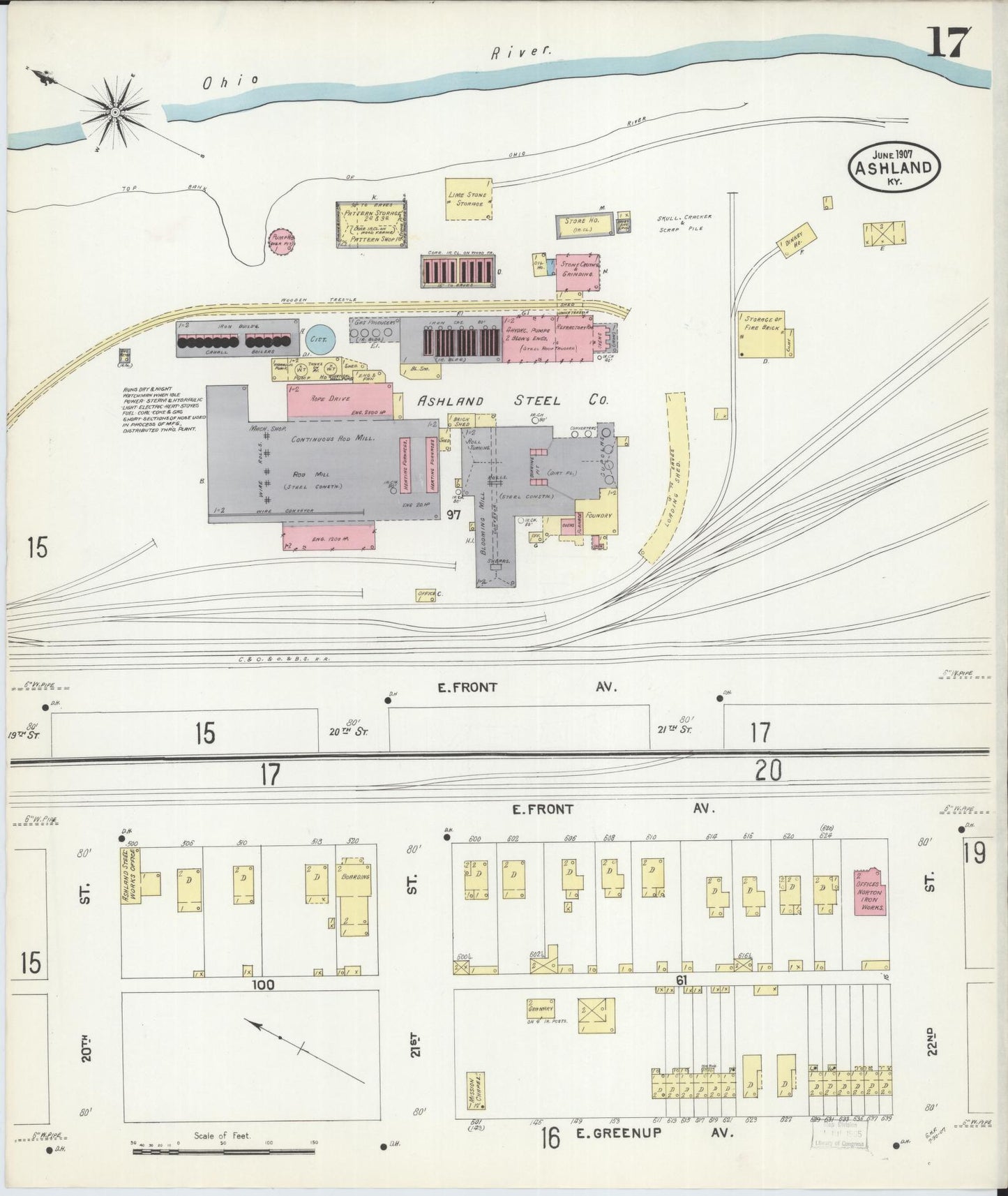 Sanborn Fire Insurance Map from Ashland, Boyd County, Kentucky (1907), Sheet #0017 - Complete Map Set gallery image, historic Sanborn map, vintage wall art, Kentucky Kentucky