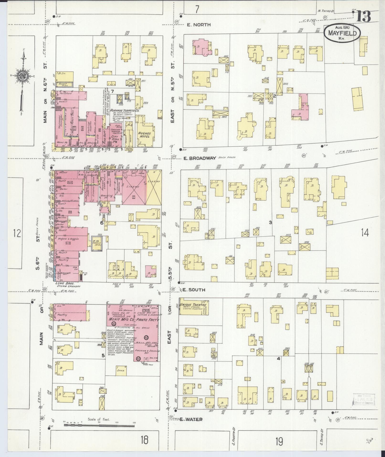 Sanborn Fire Insurance Map from Mayfield, Graves County, Kentucky (1910), Sheet #0013 - Historic Sanborn Fire Insurance Map Print, vintage old map wall art, antique decor, genealogy gift, Kentucky Kentucky map