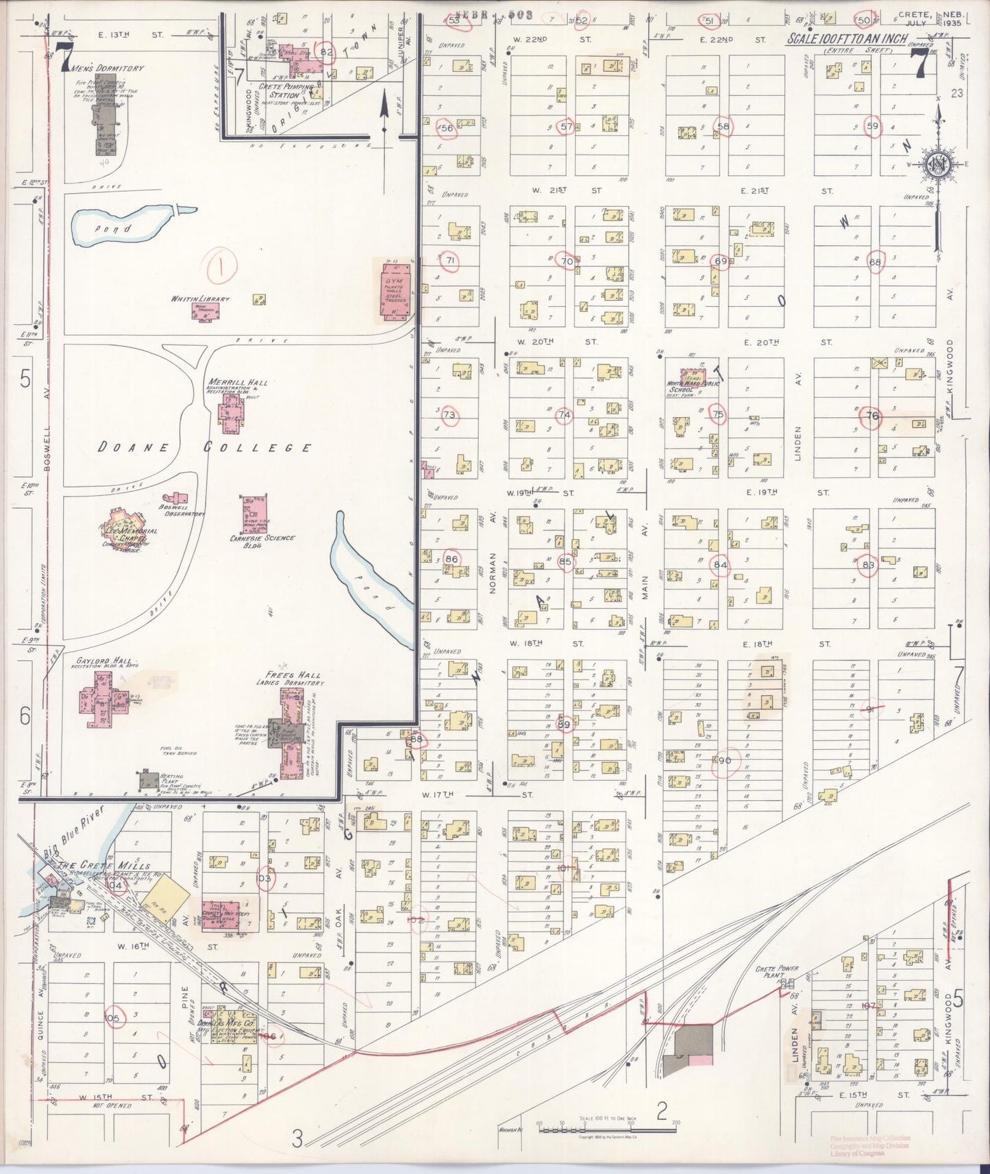 Sanborn Fire Insurance Map from Crete, Saline County, Nebraska (1942), Sheet #0007 - Historic Sanborn Fire Insurance Map Print, vintage old map wall art, antique decor, genealogy gift, Nebraska Nebraska map