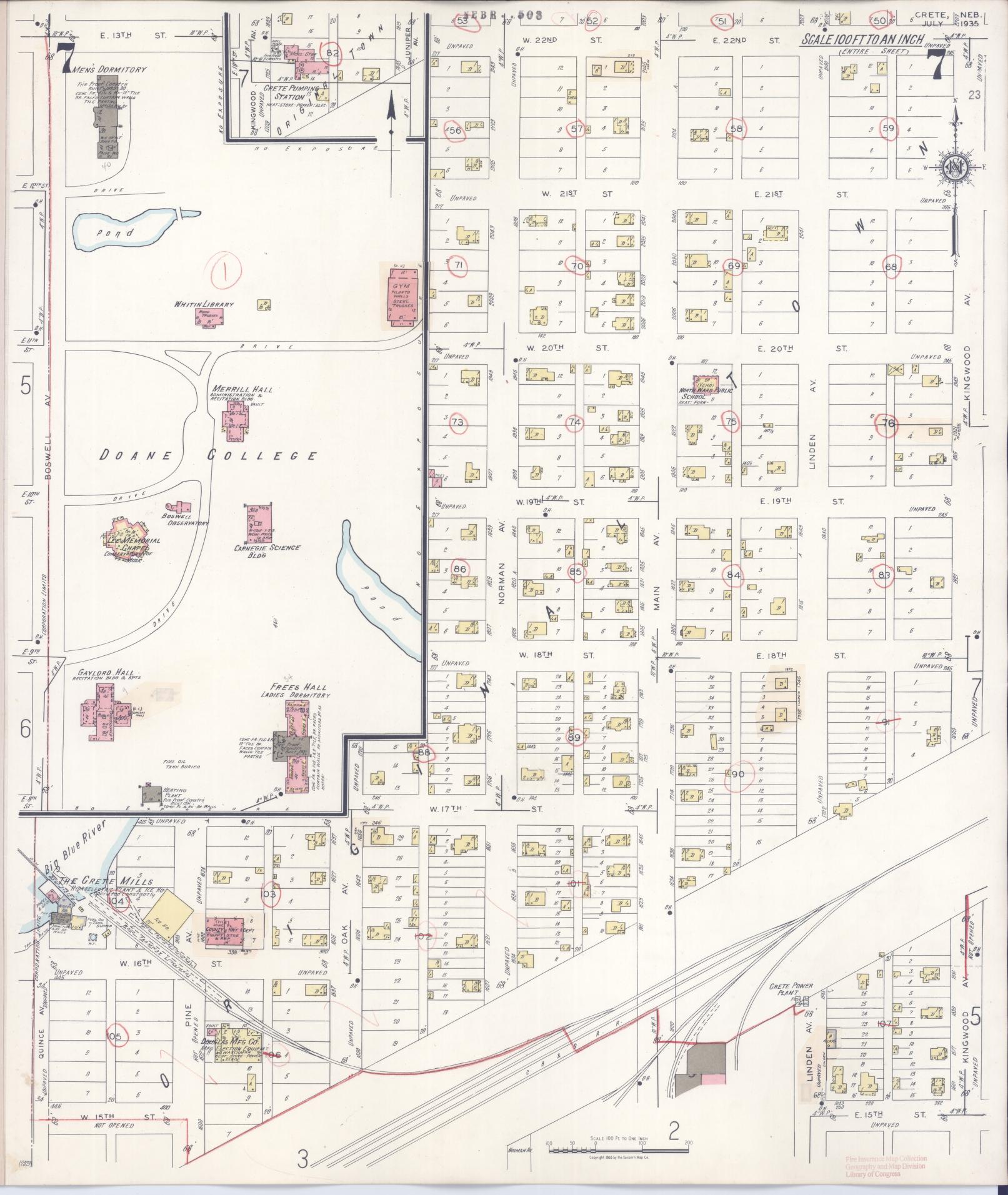 Sanborn Fire Insurance Map from Crete, Saline County, Nebraska (1942), Sheet #0007 - Historic Sanborn Fire Insurance Map Print, vintage old map wall art, antique decor, genealogy gift, Nebraska Nebraska map