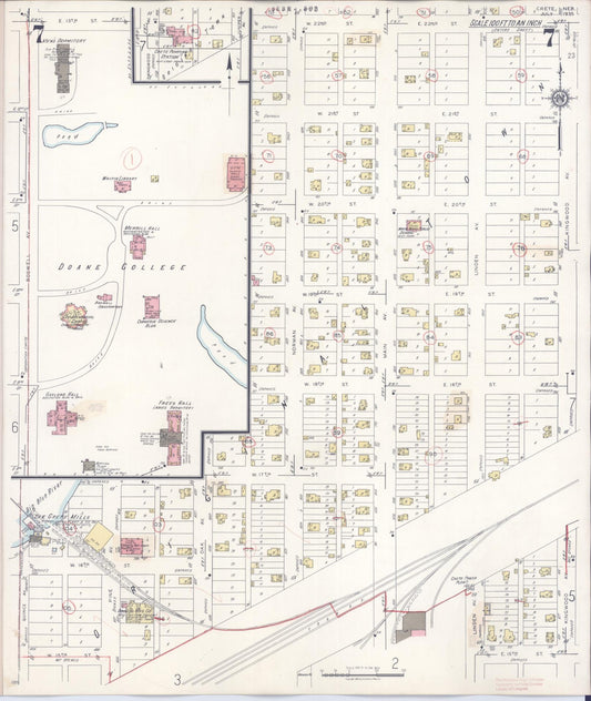 Sanborn Fire Insurance Map from Crete, Saline County, Nebraska (1942), Sheet #0007 - Historic Sanborn Fire Insurance Map Print, vintage old map wall art, antique decor, genealogy gift, Nebraska Nebraska map