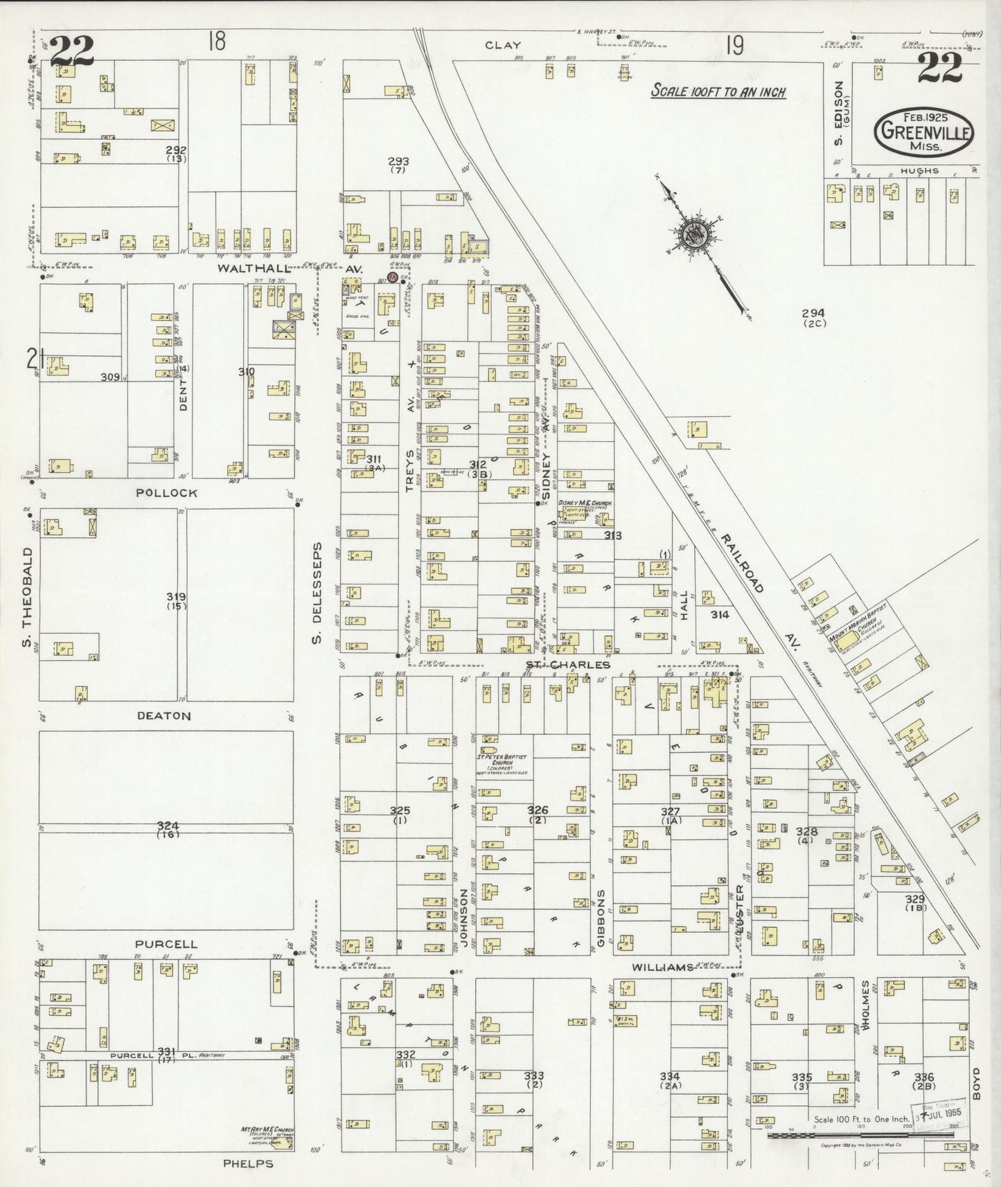 Sanborn Fire Insurance Map from Greenville, Washington County, Mississippi (1925), Sheet #0022 - Complete Map Set gallery image, historic Sanborn map, vintage wall art, Mississippi Mississippi