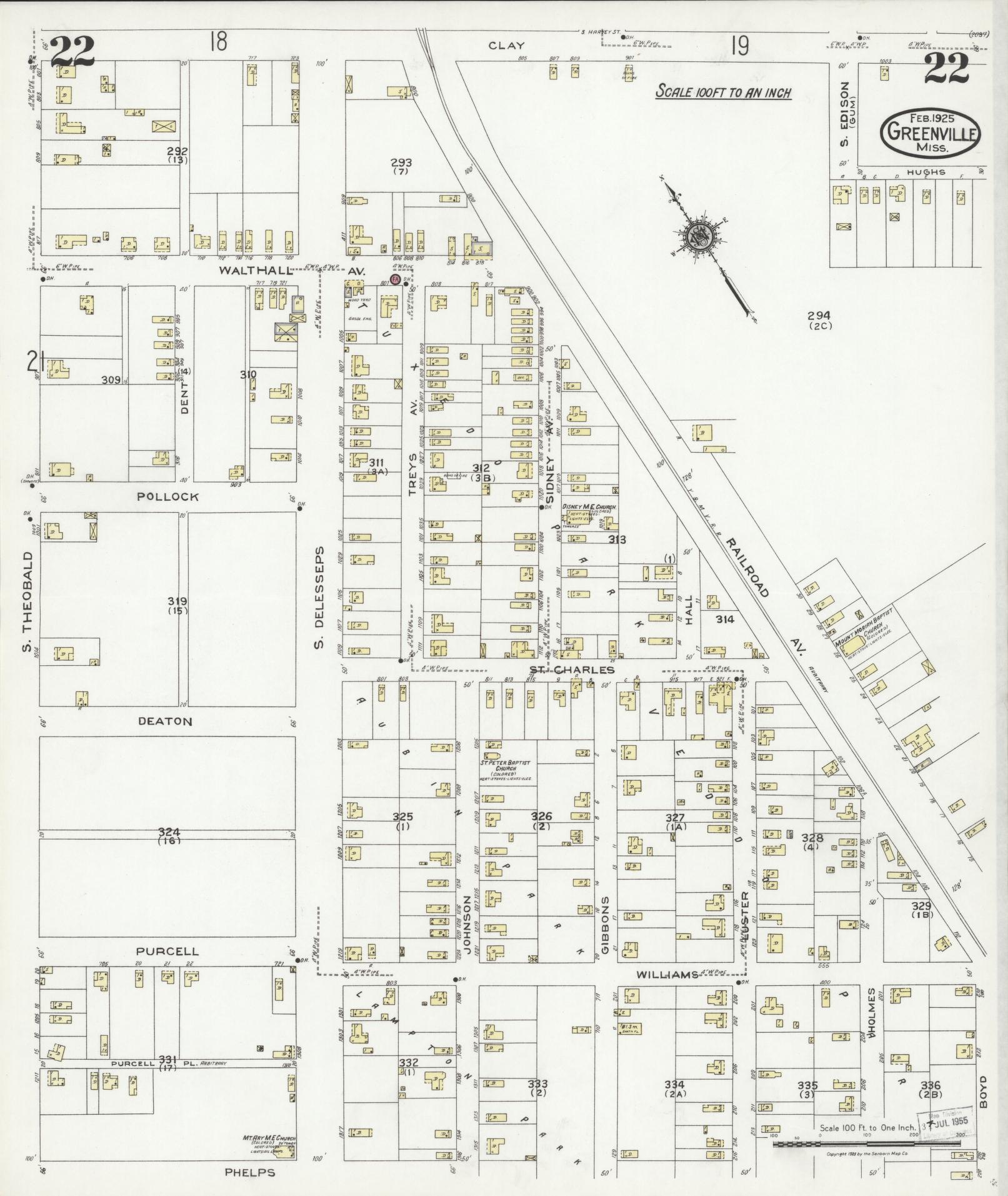 Sanborn Fire Insurance Map from Greenville, Washington County, Mississippi (1925), Sheet #0022 - Complete Map Set gallery image, historic Sanborn map, vintage wall art, Mississippi Mississippi
