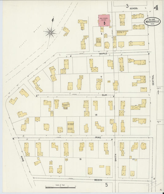 Sanborn Fire Insurance Map from Woodsville, Grafton County, New Hampshire (1905), Sheet #0004 - Historic Sanborn Fire Insurance Map Print, vintage old map wall art, antique decor, genealogy gift, New Hampshire New Hampshire map