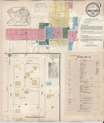 Sanborn Fire Insurance Map from Honey Grove, Fannin County, Texas (1943), Sheet #0001 - Complete Map Set gallery image, historic Sanborn map, vintage wall art, Texas Texas