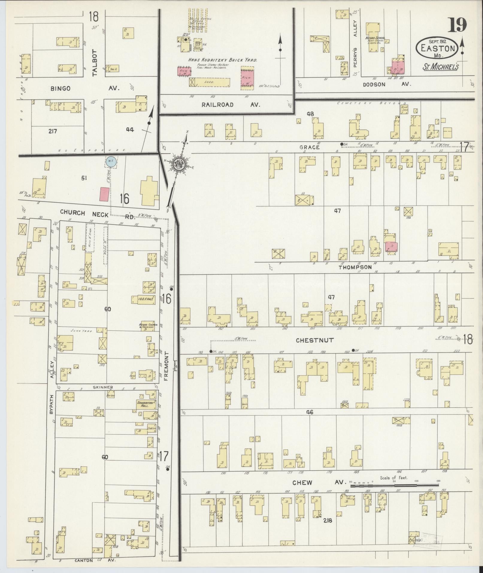 Talbot, Maryland - 1912 - Sanborn Fire Insurance Map, Sheet #0019 - Historic Sanborn Fire Insurance Map Print, Talbot Maryland 1912 0019 vintage old map wall art