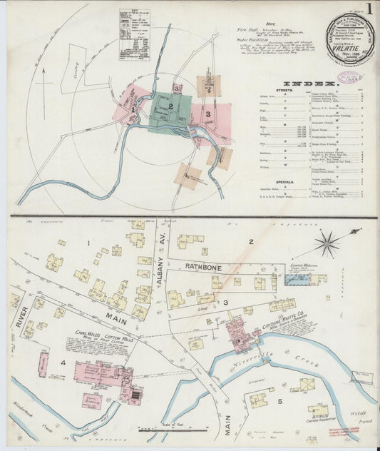 Sanborn Fire Insurance Map from Valatie, Columbia County, New York (1886), Sheet #0001 - Historic Sanborn Fire Insurance Map Print, vintage old map wall art, antique decor, genealogy gift, New York New York map