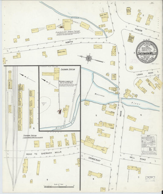 Sanborn Fire Insurance Map from Sherman, Aroostook County, Maine (1912), Sheet #0001 - Historic Sanborn Fire Insurance Map Print, vintage old map wall art, antique decor, genealogy gift, Maine Maine map