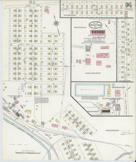 Sanborn Fire Insurance Map from Uniontown, Fayette County, Pennsylvania (1914), Sheet #0036 - Historic Sanborn Fire Insurance Map Print, vintage old map wall art, antique decor, genealogy gift, Pennsylvania Pennsylvania map