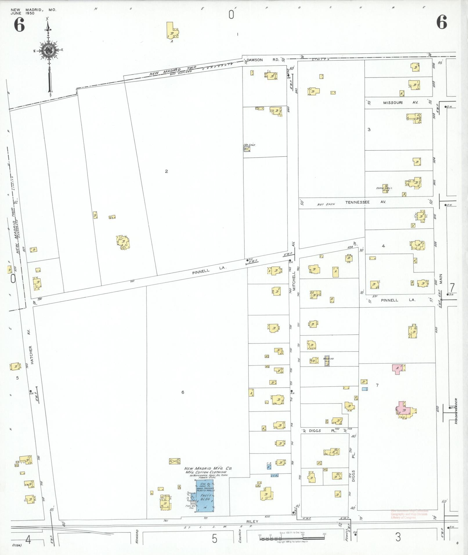 Sanborn Fire Insurance Map from New Madrid, New Madrid County, Missouri (1950), Sheet #0006 - Complete Map Set gallery image, historic Sanborn map, vintage wall art, Missouri Missouri