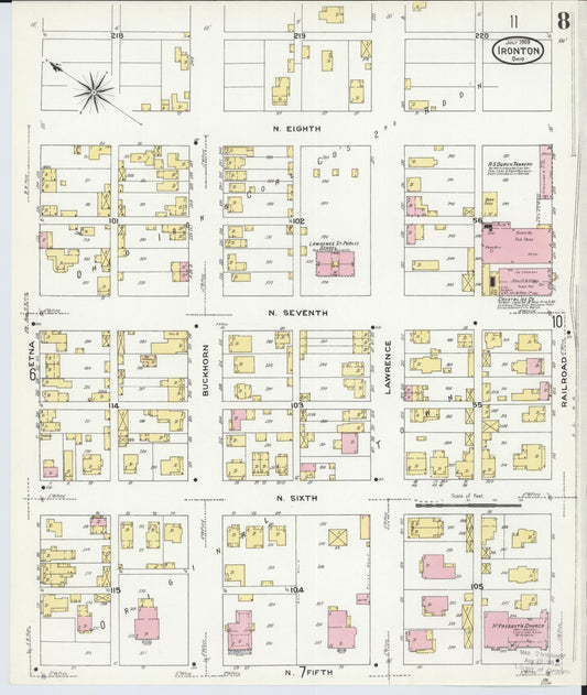 Sanborn Fire Insurance Map from Ironton, Lawrence County, Ohio (1909), Sheet #0008 - Historic Sanborn Fire Insurance Map Print, vintage old map wall art, antique decor, genealogy gift, Ohio Ohio map