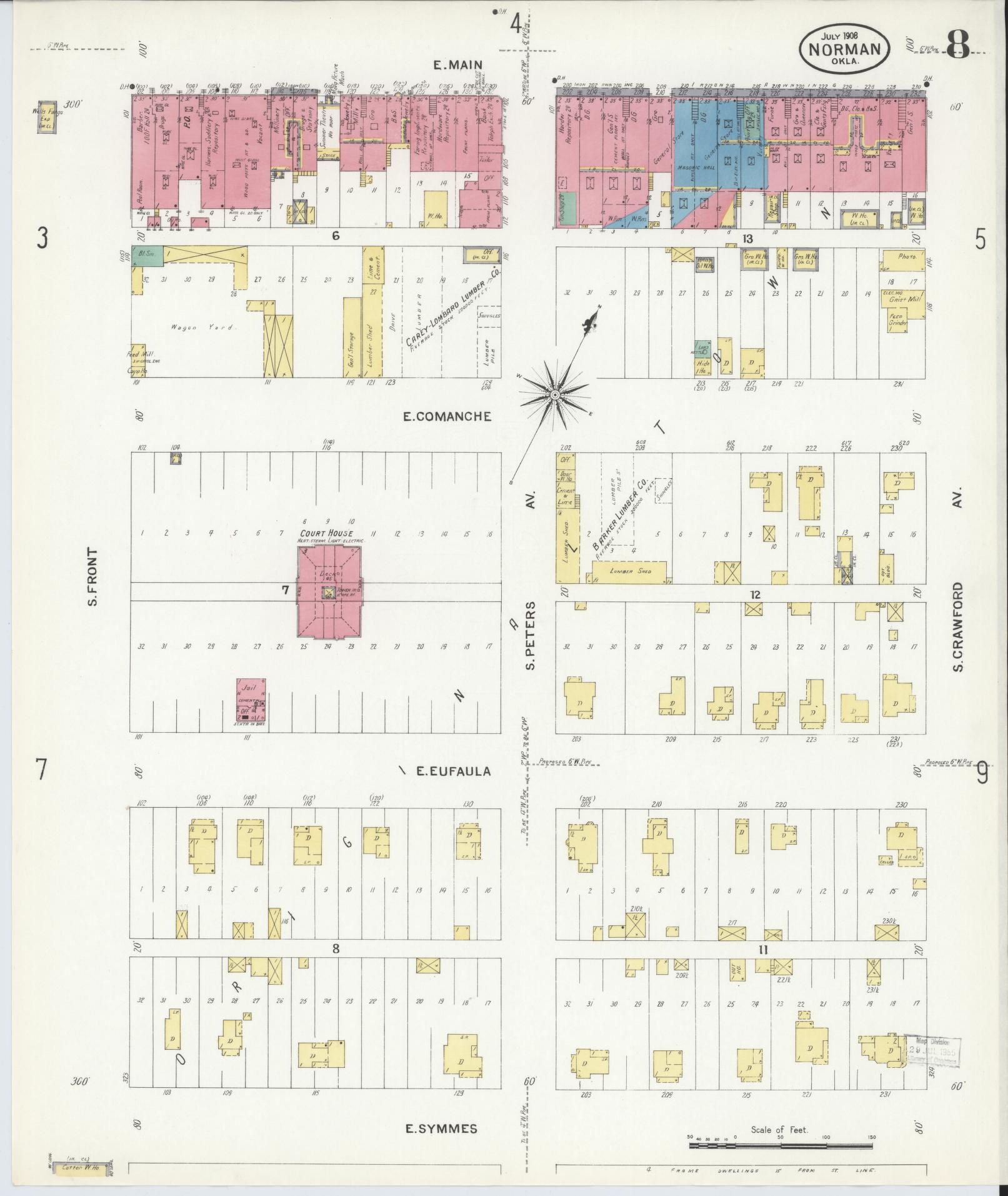 Sanborn Fire Insurance Map from Norman, Cleveland County, Oklahoma (1908), Sheet #0008 - Complete Map Set gallery image, historic Sanborn map, vintage wall art, Oklahoma Oklahoma