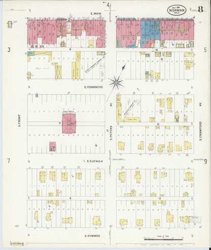 Sanborn Fire Insurance Map from Norman, Cleveland County, Oklahoma (1908), Sheet #0008 - Complete Map Set gallery image, historic Sanborn map, vintage wall art, Oklahoma Oklahoma