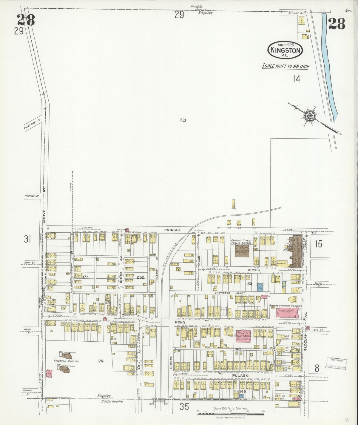 Sanborn Fire Insurance Map from Kingston, Luzerne County, Pennsylvania (1925), Sheet #0028 - Historic Sanborn Fire Insurance Map Print, vintage old map wall art, antique decor, genealogy gift, Pennsylvania Pennsylvania map