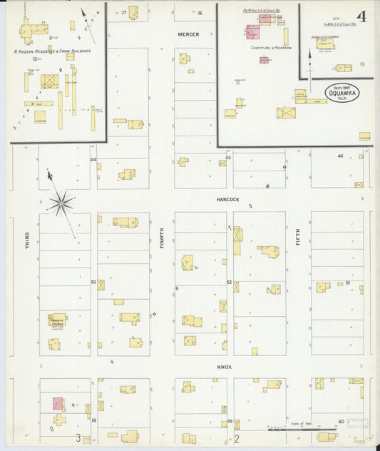 Sanborn Fire Insurance Map from Oquawka, Henderson County, Illinois (1907), Sheet #0004 - Historic Sanborn Fire Insurance Map Print, vintage old map wall art, antique decor, genealogy gift, Illinois Illinois map