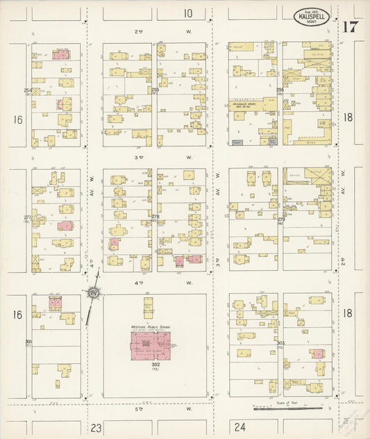 Sanborn Fire Insurance Map from Kalispell, Flathead County, Montana (1910), Sheet #0017 - Historic Sanborn Fire Insurance Map Print, vintage old map wall art, antique decor, genealogy gift, Montana Montana map