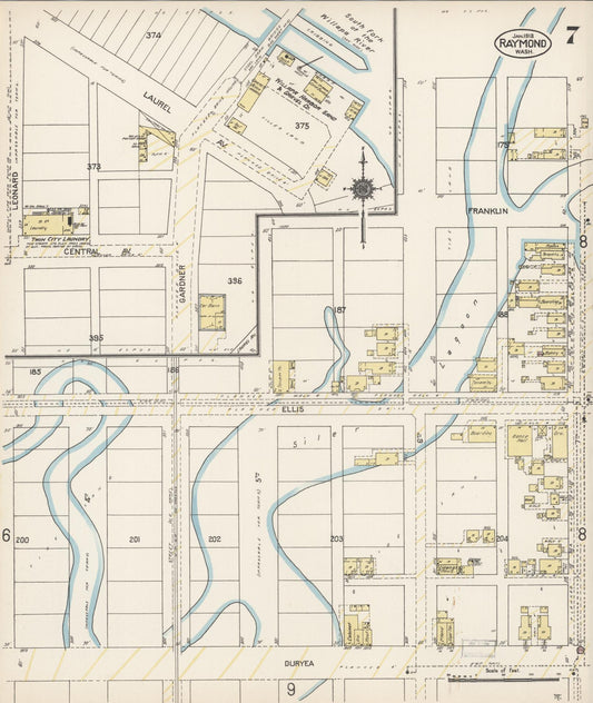 Sanborn Fire Insurance Map from Raymond, Pacific County, Washington (1913), Sheet #0007 - Historic Sanborn Fire Insurance Map Print, vintage old map wall art, antique decor, genealogy gift, Washington Washington map