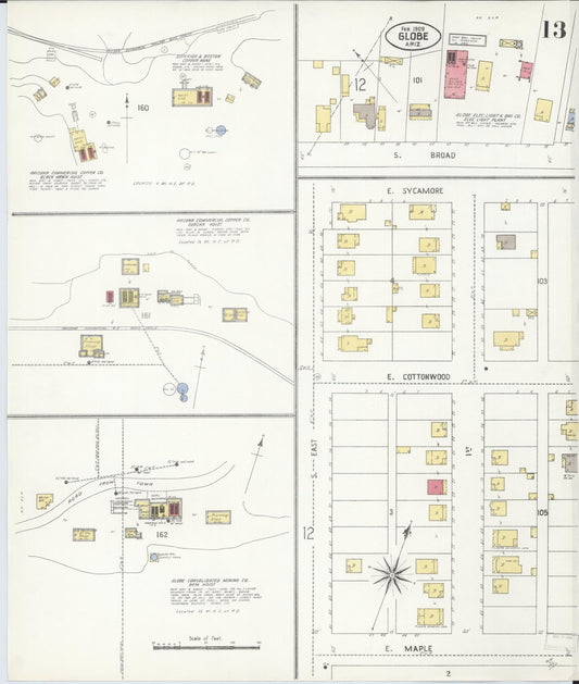 Sanborn Fire Insurance Map from Globe, Gila County, Arizona (1909), Sheet #0013 - Historic Sanborn Fire Insurance Map Print, vintage old map wall art, antique decor, genealogy gift, Arizona Arizona map
