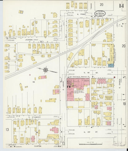 Sanborn Fire Insurance Map from Newark, Licking County, Ohio (1912), Sheet #0014 - Historic Sanborn Fire Insurance Map Print, vintage old map wall art, antique decor, genealogy gift, Ohio Ohio map