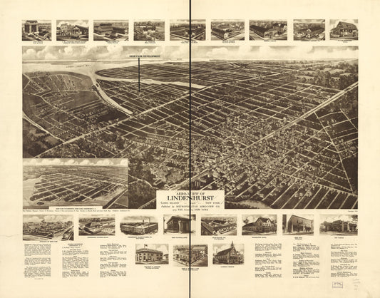 Aero-view of Lindenhurst, Long Island, 1926, New York. (1926) – Historic Bird’s-Eye View Panorama Print