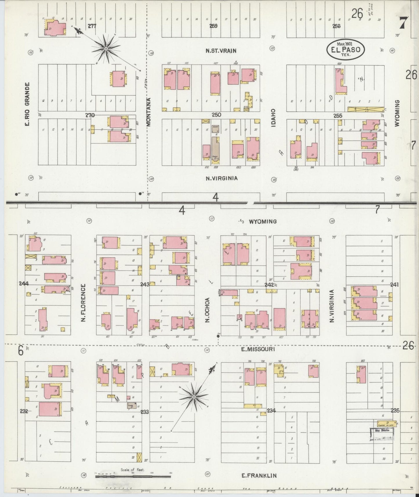Sanborn Fire Insurance Map from El Paso, El Paso County, Texas (1902), Sheet #0007 - Complete Map Set gallery image, historic Sanborn map, vintage wall art, Texas Texas