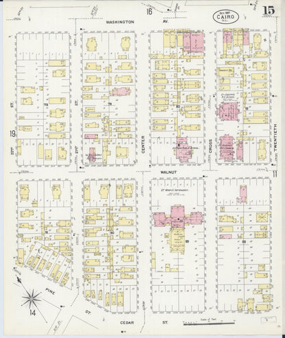 Sanborn Fire Insurance Map from Cairo, Alexander County, Illinois (1907), Sheet #0015 - Complete Map Set gallery image, historic Sanborn map, vintage wall art, Illinois Illinois