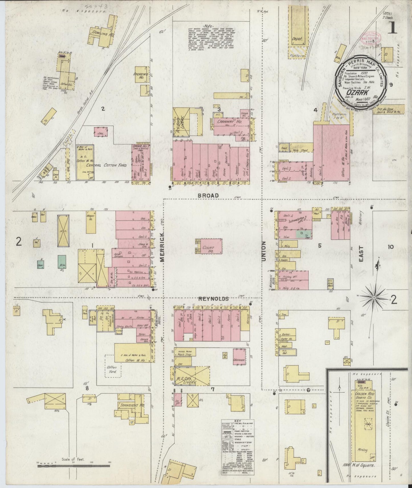 Sanborn Fire Insurance Map from Ozark, Dale County, Alabama. (1897) – Historic Sanborn Fire Insurance Map Print