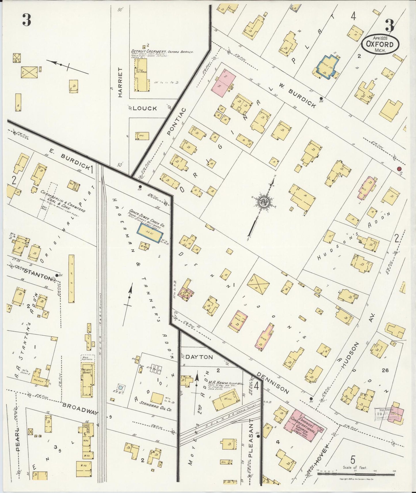 Sanborn Fire Insurance Map from Oxford, Oakland County, Michigan (1926), Sheet #0003 - Complete Map Set gallery image, historic Sanborn map, vintage wall art, Michigan Michigan