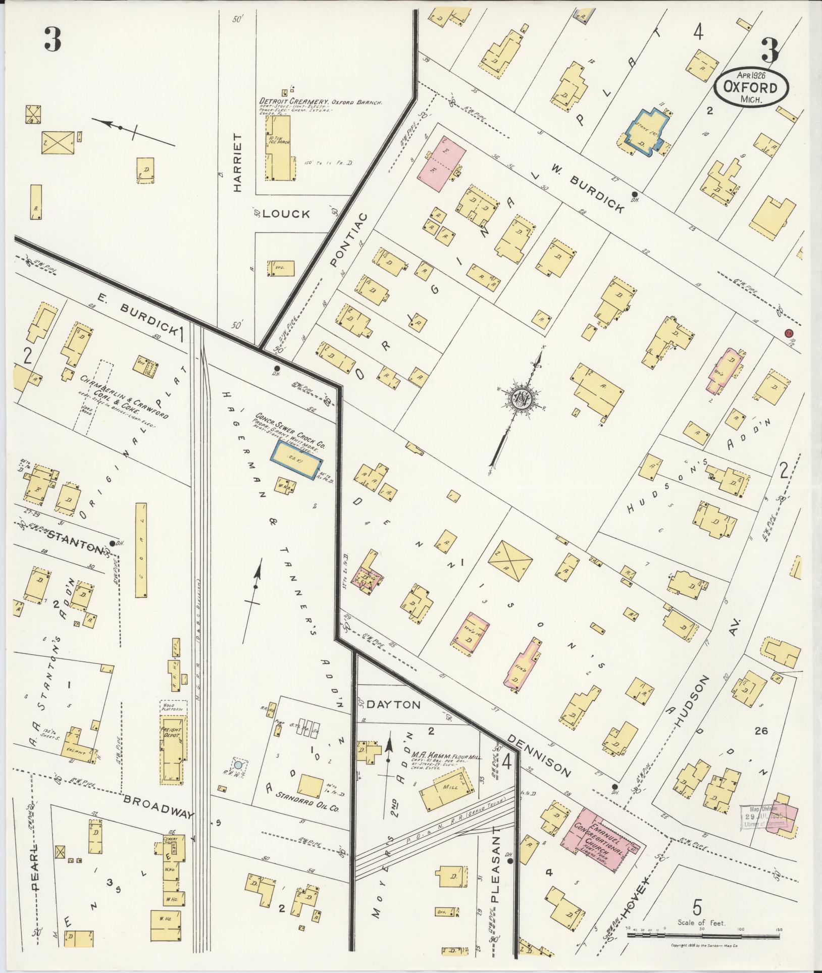 Sanborn Fire Insurance Map from Oxford, Oakland County, Michigan (1926), Sheet #0003 - Complete Map Set gallery image, historic Sanborn map, vintage wall art, Michigan Michigan