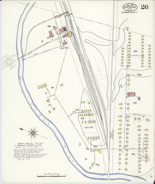 Sanborn Fire Insurance Map from Sheridan, Sheridan County, Wyoming (1908), Sheet #0026 - Historic Sanborn Fire Insurance Map Print, vintage old map wall art, antique decor, genealogy gift, Wyoming Wyoming map