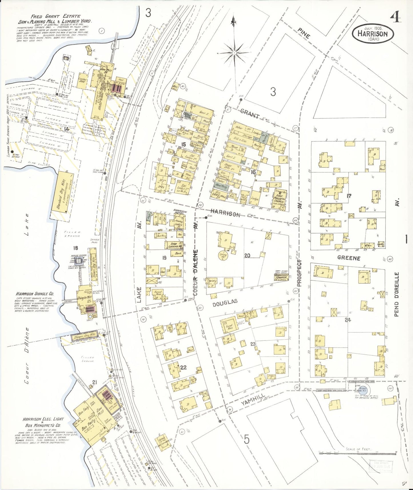 Sanborn Fire Insurance Map from Harrison, Kootenai County, Idaho (1905), Sheet #0004 - Historic Sanborn Fire Insurance Map Print, vintage old map wall art, antique decor, genealogy gift, Idaho Idaho map