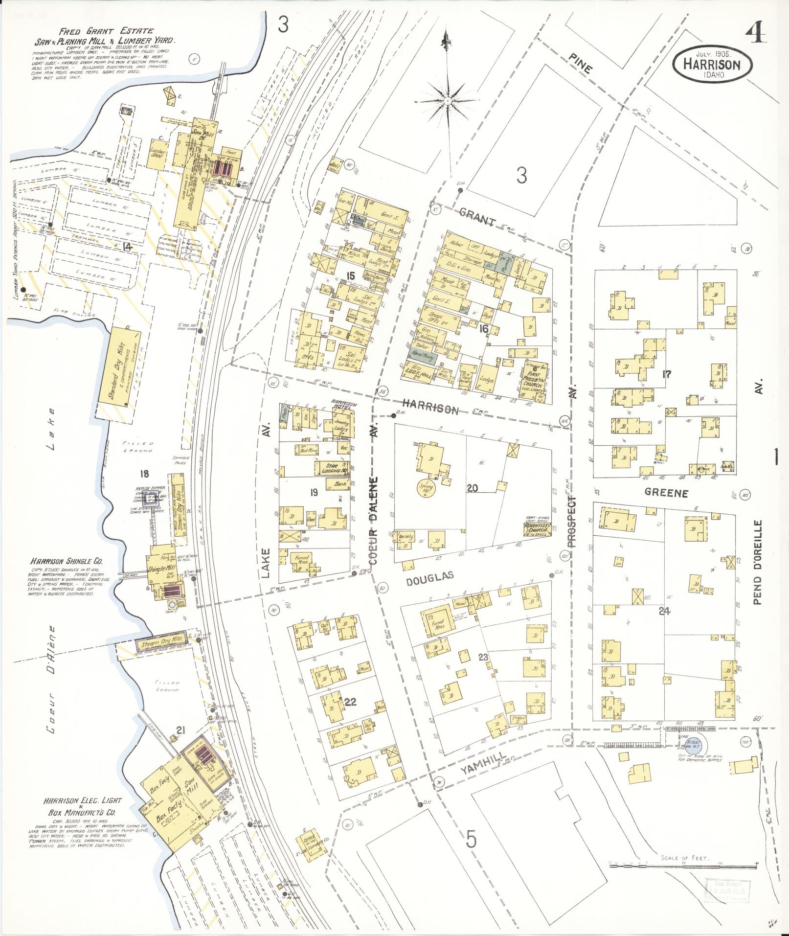 Sanborn Fire Insurance Map from Harrison, Kootenai County, Idaho (1905), Sheet #0004 - Historic Sanborn Fire Insurance Map Print, vintage old map wall art, antique decor, genealogy gift, Idaho Idaho map