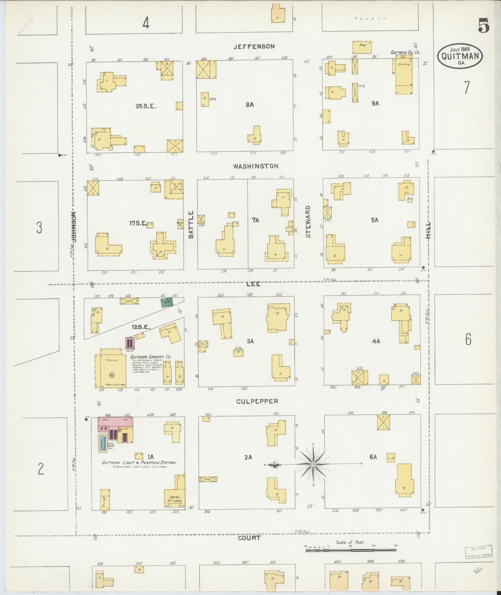 Sanborn Fire Insurance Map from Quitman, Brooks County, Georgia (1905), Sheet #0005 - Historic Sanborn Fire Insurance Map Print, vintage old map wall art, antique decor, genealogy gift, Georgia Georgia map