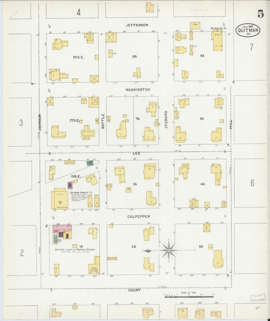 Sanborn Fire Insurance Map from Quitman, Brooks County, Georgia (1905), Sheet #0005 - Historic Sanborn Fire Insurance Map Print, vintage old map wall art, antique decor, genealogy gift, Georgia Georgia map