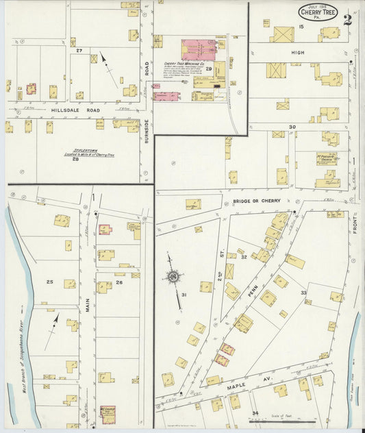 Sanborn Fire Insurance Map from Cherry Tree, Indiana County, Pennsylvania (1916), Sheet #0002 - Historic Sanborn Fire Insurance Map Print, vintage old map wall art, antique decor, genealogy gift, Cherry Tree Indiana map