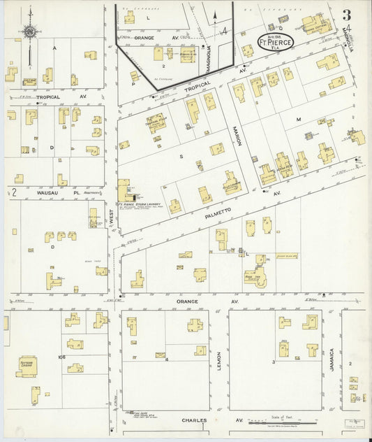 Sanborn Fire Insurance Map from Fort Pierce, St Lucie County, Florida (1918), Sheet #0003 - Historic Sanborn Fire Insurance Map Print, vintage old map wall art, antique decor, genealogy gift, Florida Florida map