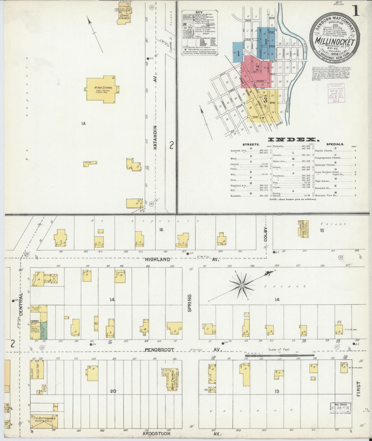 Sanborn Fire Insurance Map from Millinocket, Penobscot County, Maine (1904), Sheet #0001 - Complete Map Set gallery image, historic Sanborn map, vintage wall art, Maine Maine
