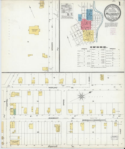Sanborn Fire Insurance Map from Millinocket, Penobscot County, Maine (1904), Sheet #0001 - Complete Map Set gallery image, historic Sanborn map, vintage wall art, Maine Maine