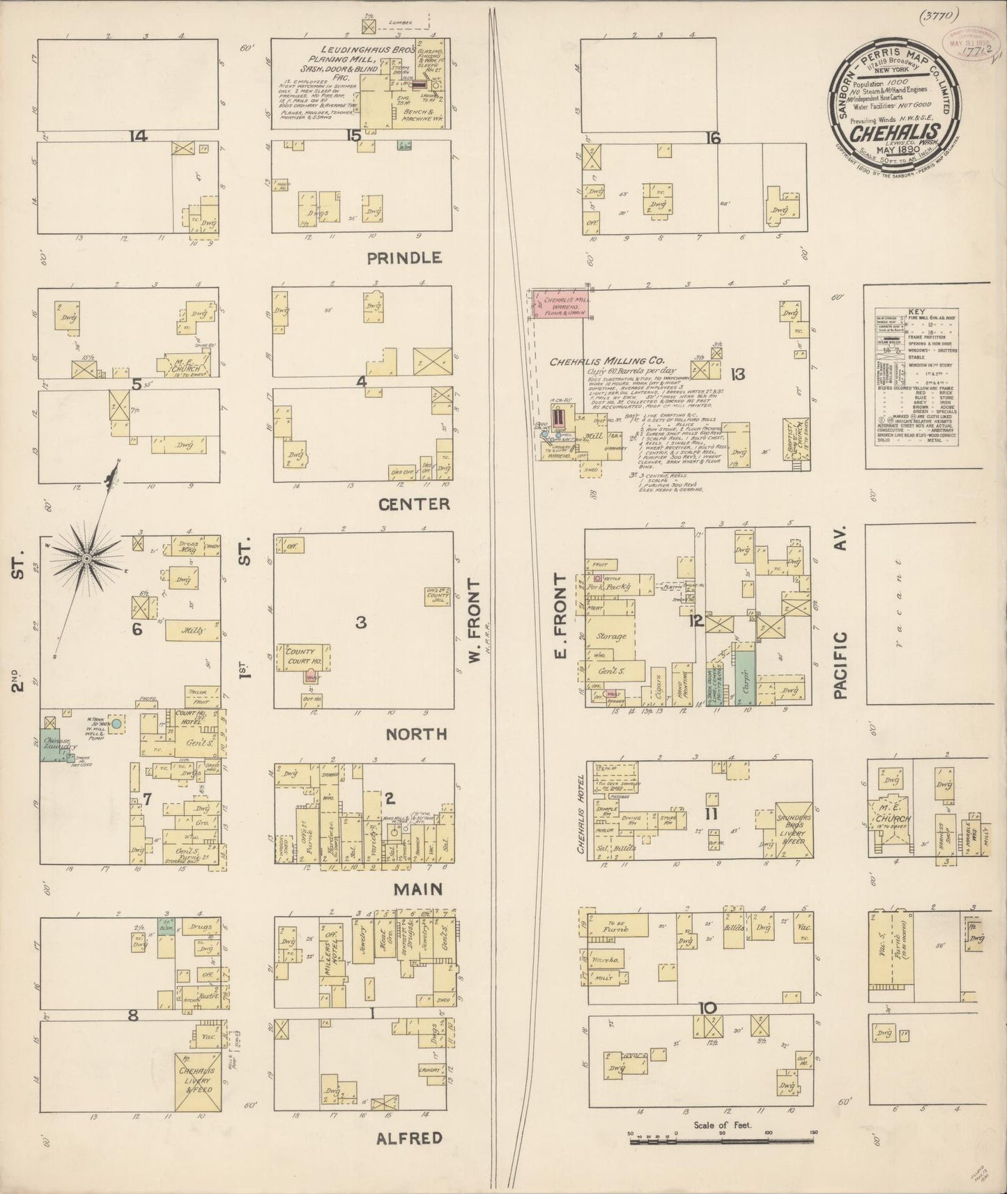 Sanborn Fire Insurance Map from Chehalis, Lewis County, Washington (1890), Sheet #0001 - Historic Sanborn Fire Insurance Map Print, vintage old map wall art, antique decor, genealogy gift, Washington Washington map