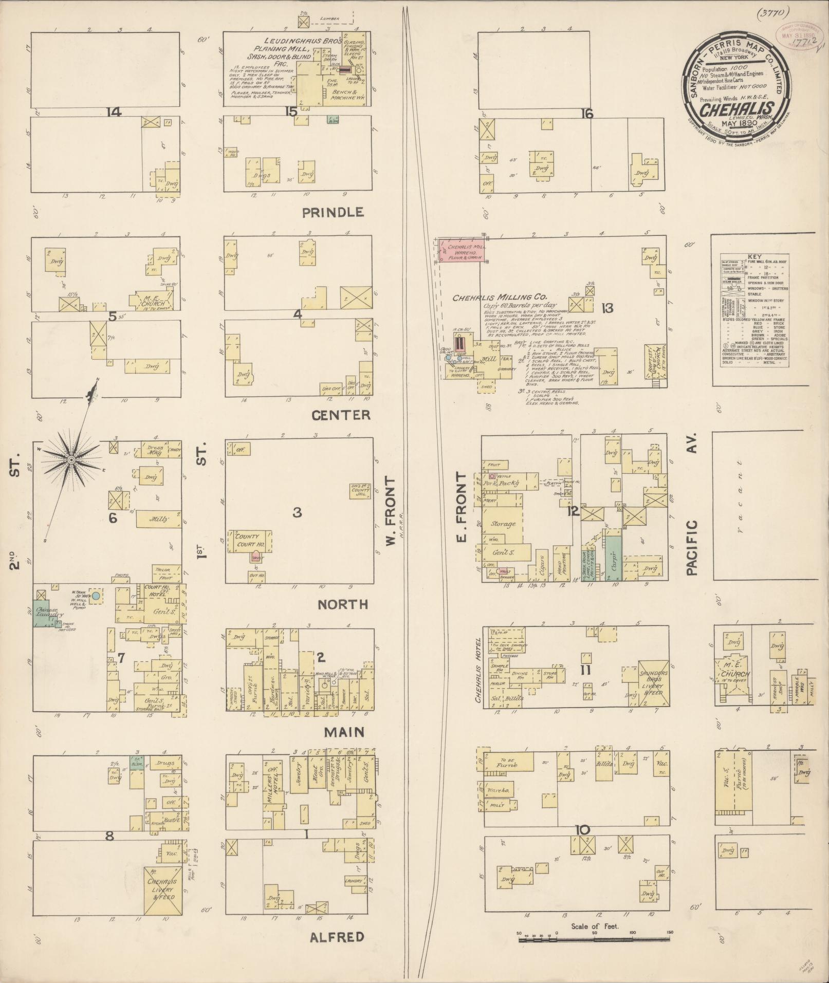 Sanborn Fire Insurance Map from Chehalis, Lewis County, Washington (1890), Sheet #0001 - Historic Sanborn Fire Insurance Map Print, vintage old map wall art, antique decor, genealogy gift, Washington Washington map
