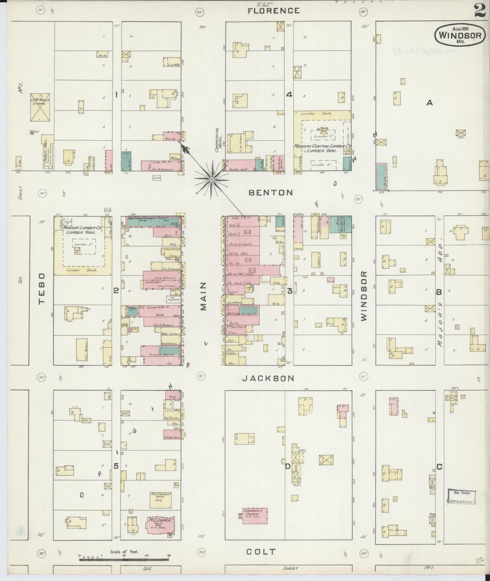 Sanborn Fire Insurance Map from Windsor, Henry County, Missouri (1891), Sheet #0002 - Historic Sanborn Fire Insurance Map Print, vintage old map wall art, antique decor, genealogy gift, Missouri Missouri map