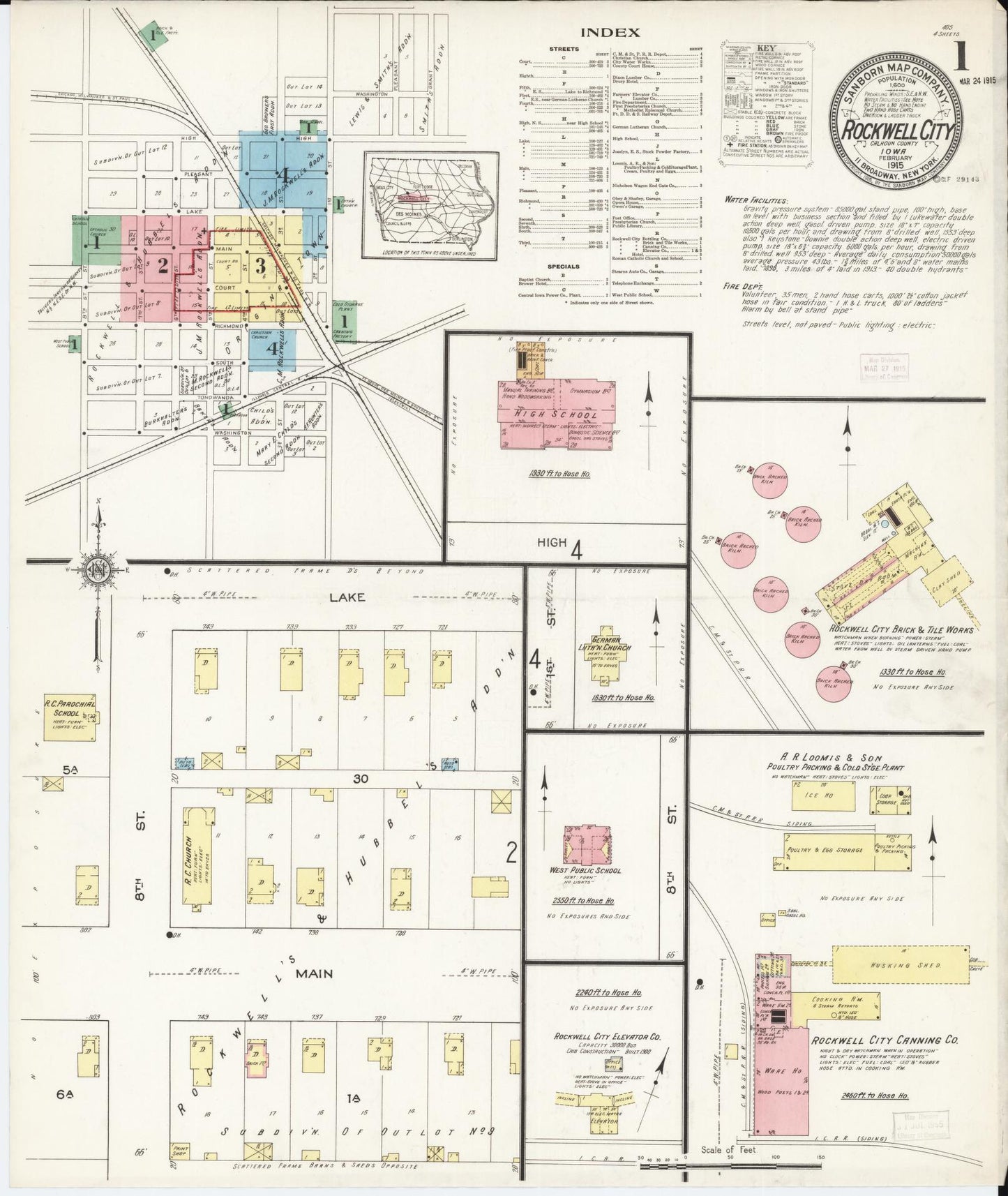 Sanborn Fire Insurance Map from Rockwell City, Calhoun County, Iowa (1915), Sheet #0001 - Historic Sanborn Fire Insurance Map Print